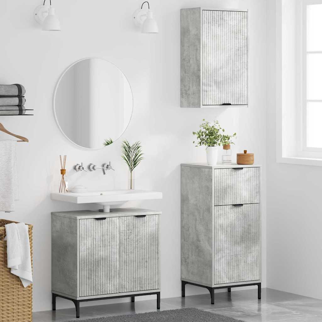 Juego de muebles de baño con cajón 3 pcs Gris hormigón