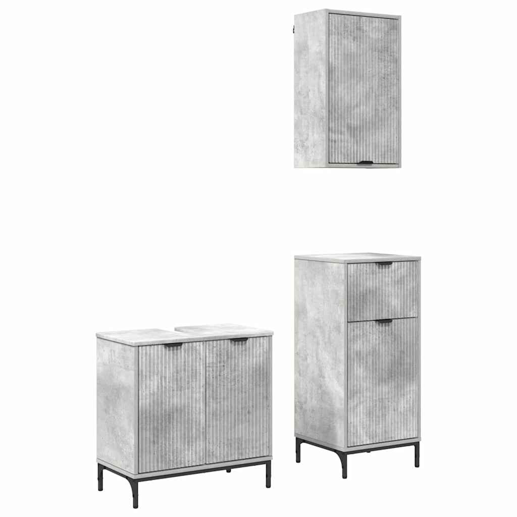 Juego de muebles de baño con cajón 3 pcs Gris hormigón