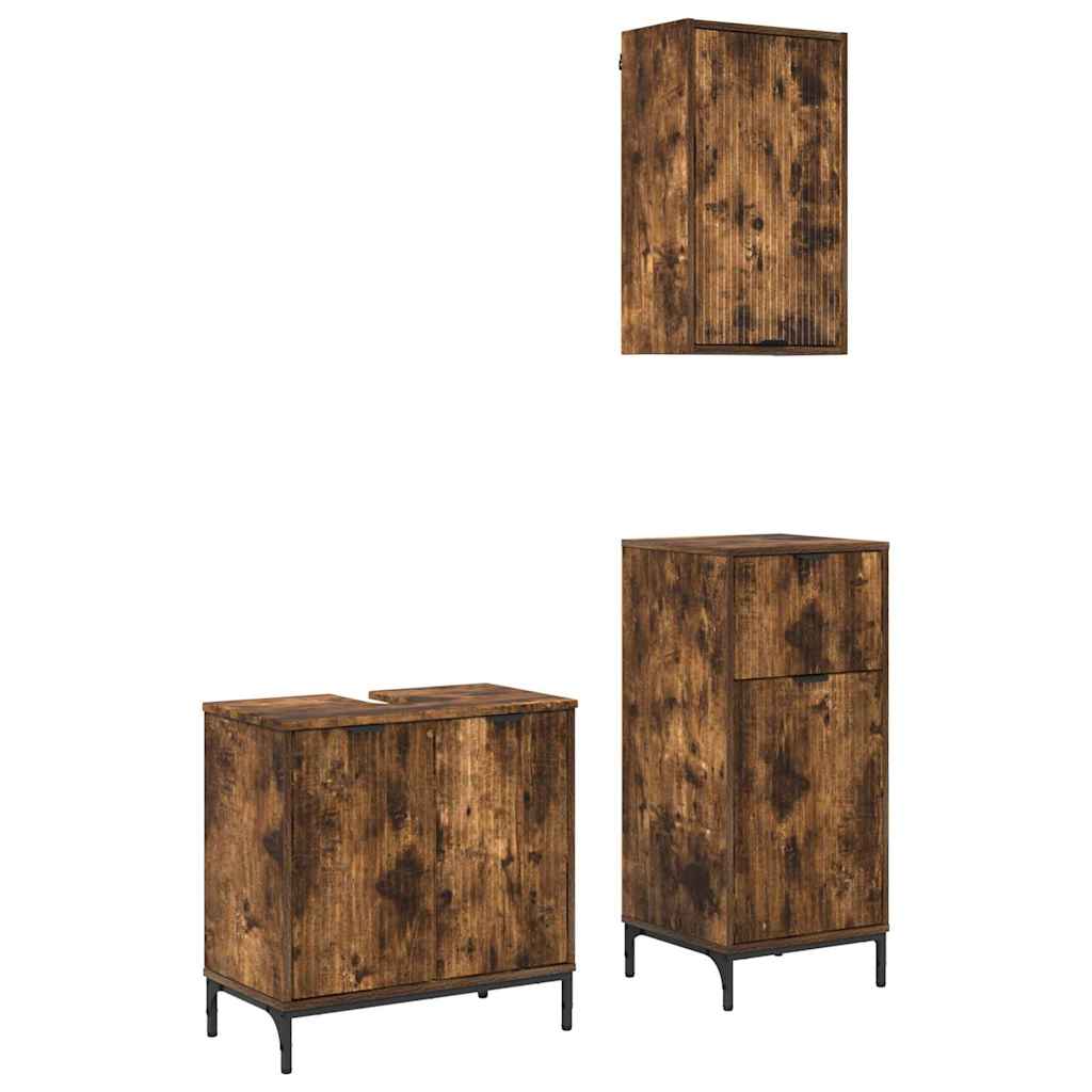 Juego de muebles de baño con cajón 3 pcs Roble ahumado
