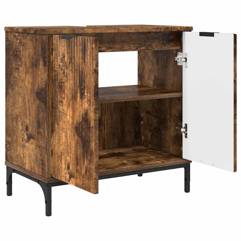 Juego de muebles de baño con cajón 3 pcs Roble ahumado