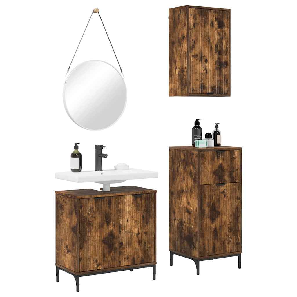Juego de muebles de baño con cajón 3 pcs Roble ahumado