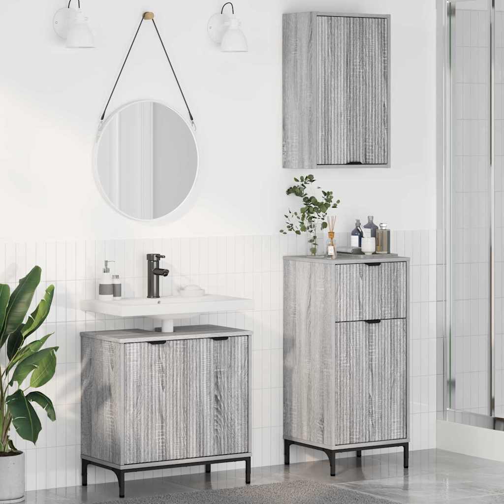 Conjunto de Móveis de Casa de Banho 2 pcs Carvalho Preto Madeira Processada