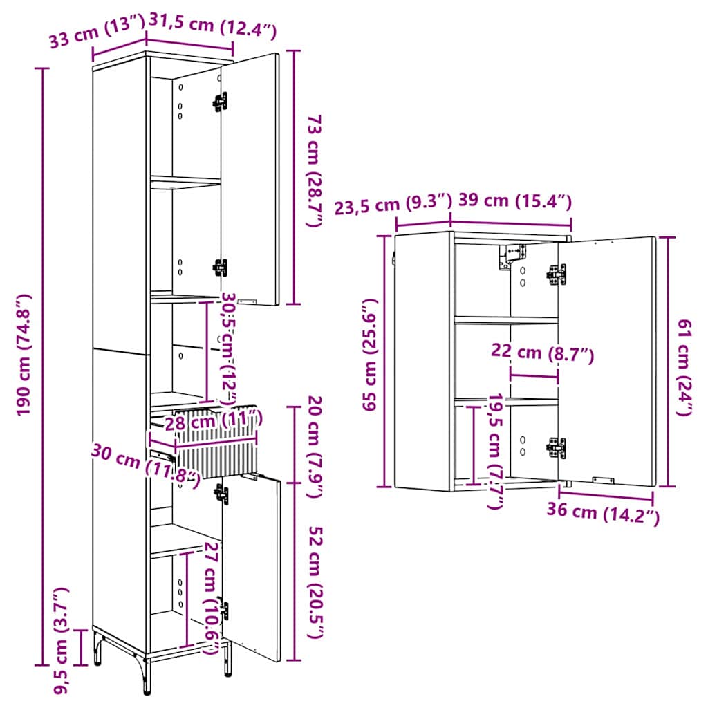 Juego de muebles de baño con cajón Madera Compuesta, Metal