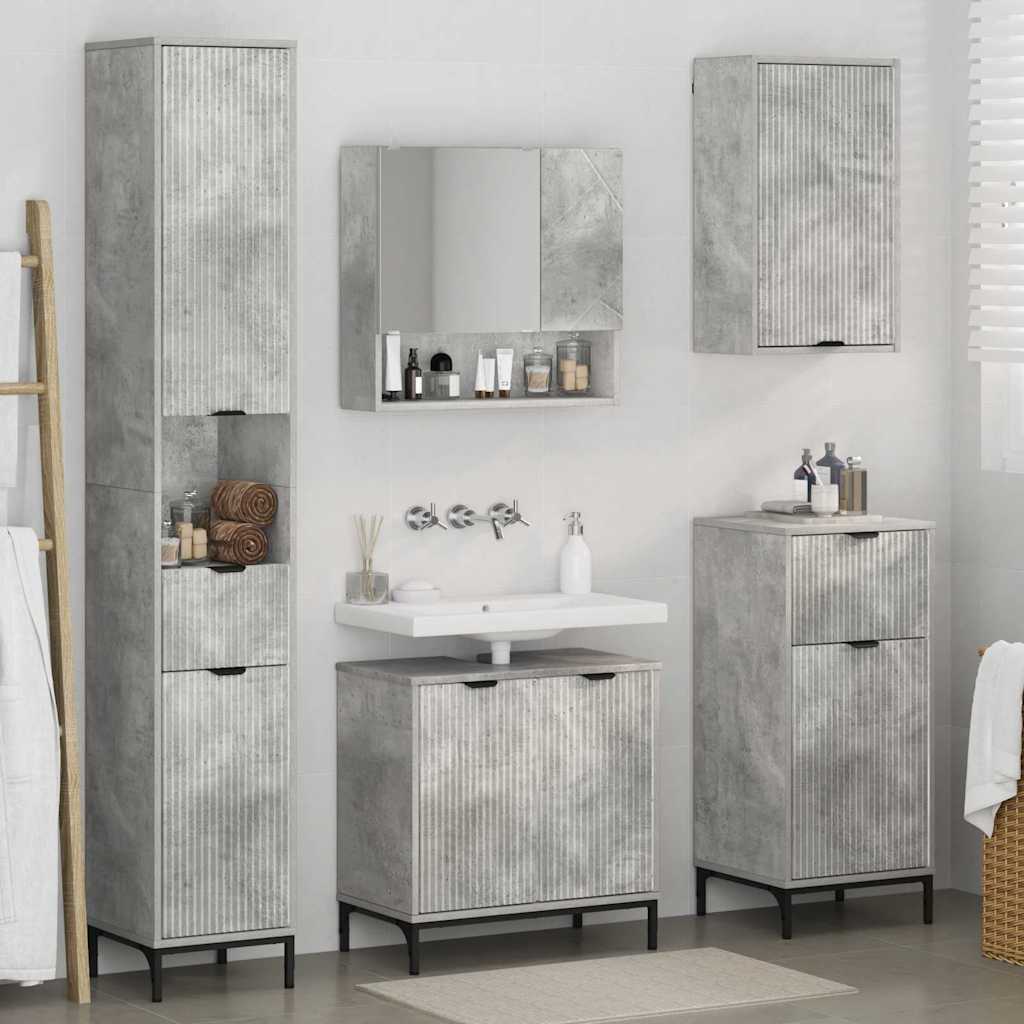 Juego de muebles de baño Gris Concreto Madera Compuesta, Metal