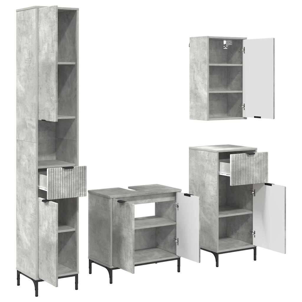 Juego de muebles de baño Gris Concreto Madera Compuesta, Metal