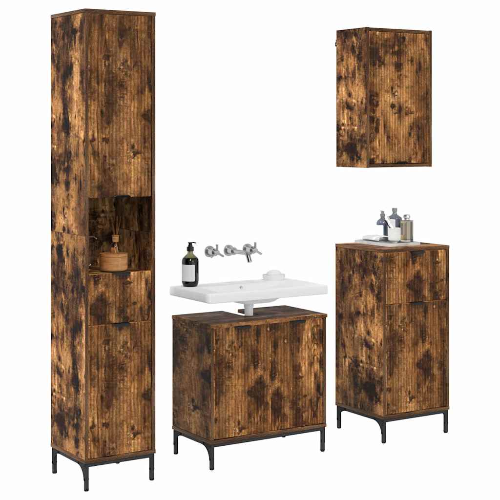 Juego de muebles de baño Roble ahumado Madera Compuesta, Metal