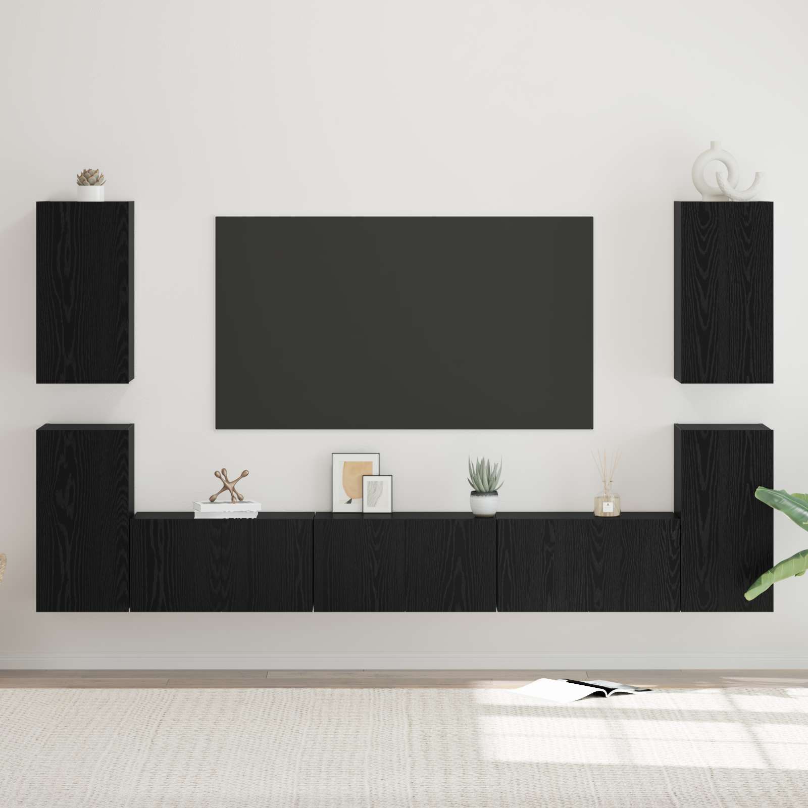 Conjunto de mueble de TV 7 pcs Roble Negro Madera de ingeniería