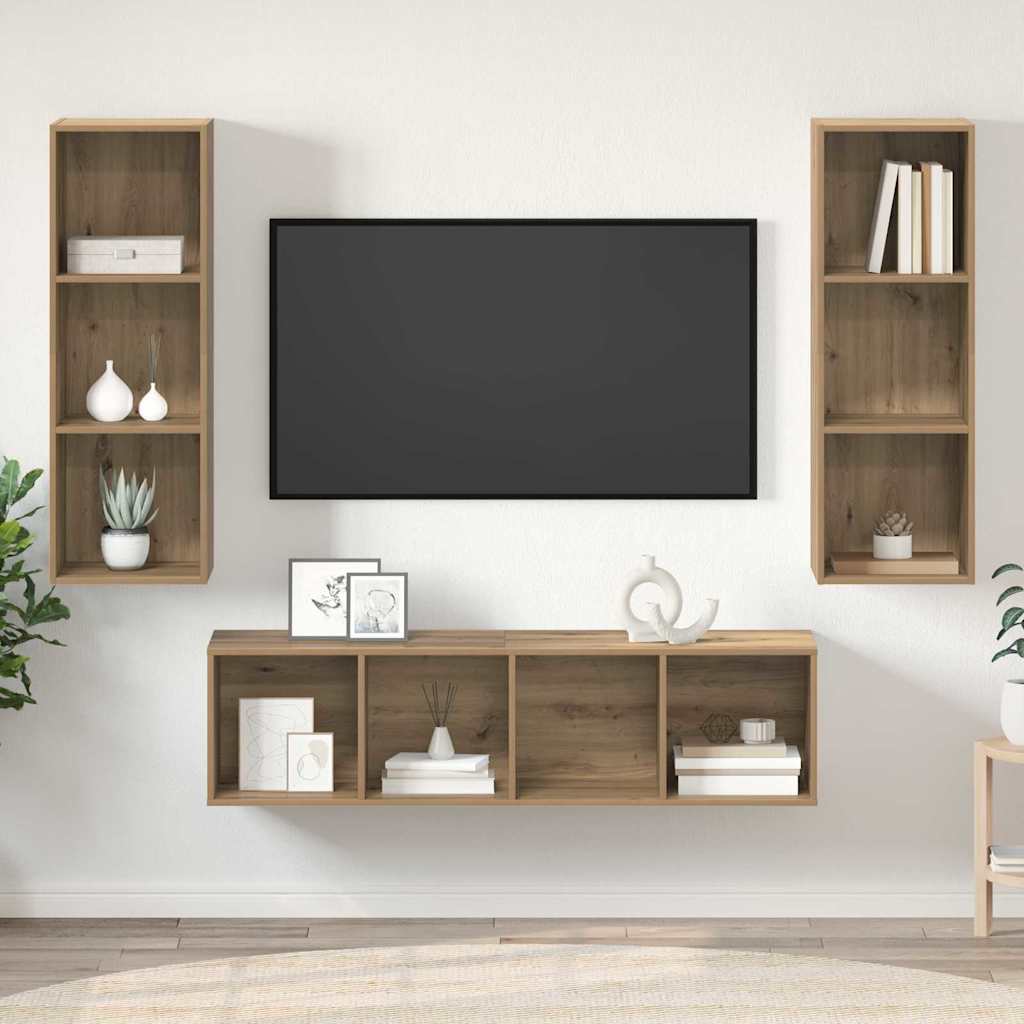 Conjunto de mueble de TV 3 pcs Roble artesanal