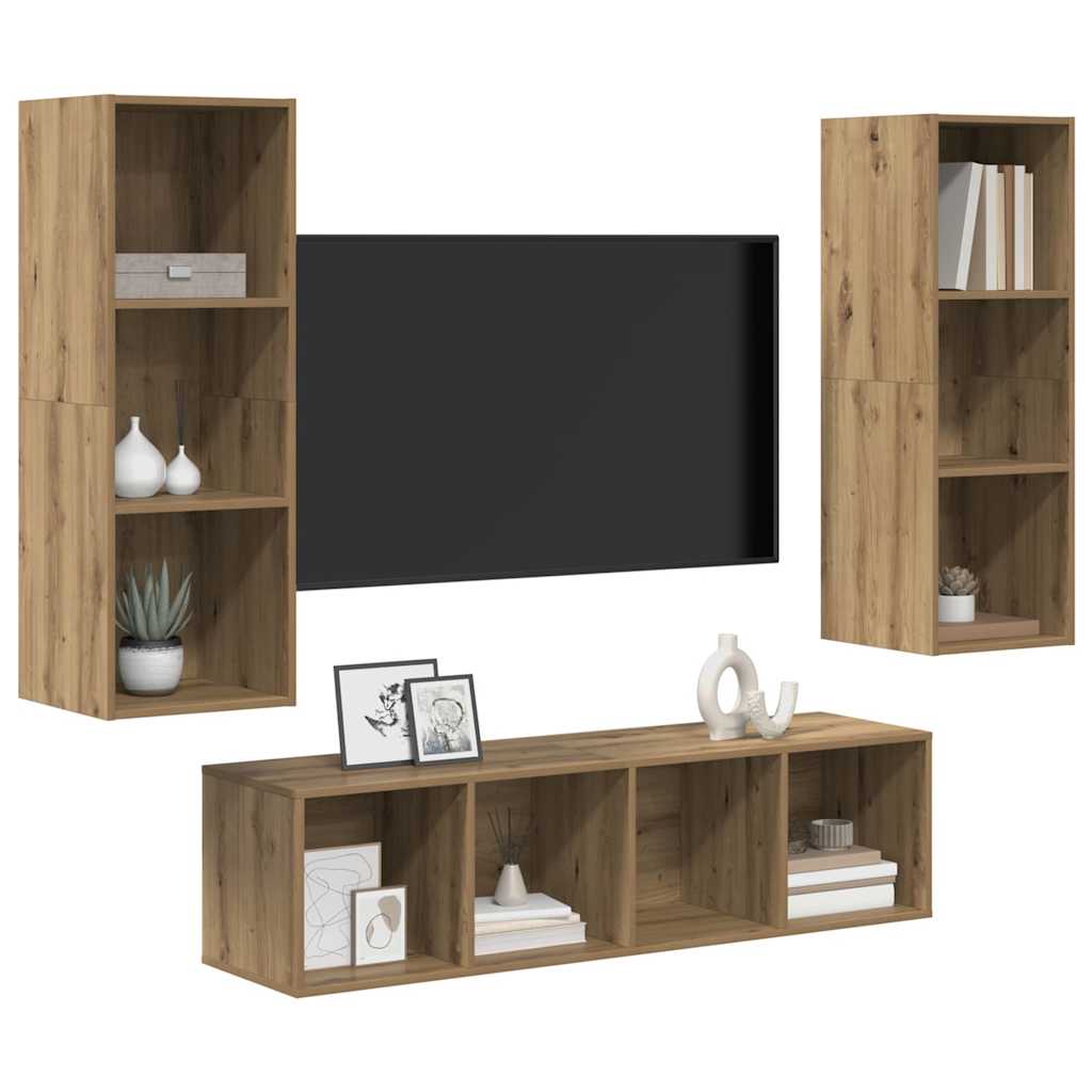 Conjunto de mueble de TV 3 pcs Roble artesanal