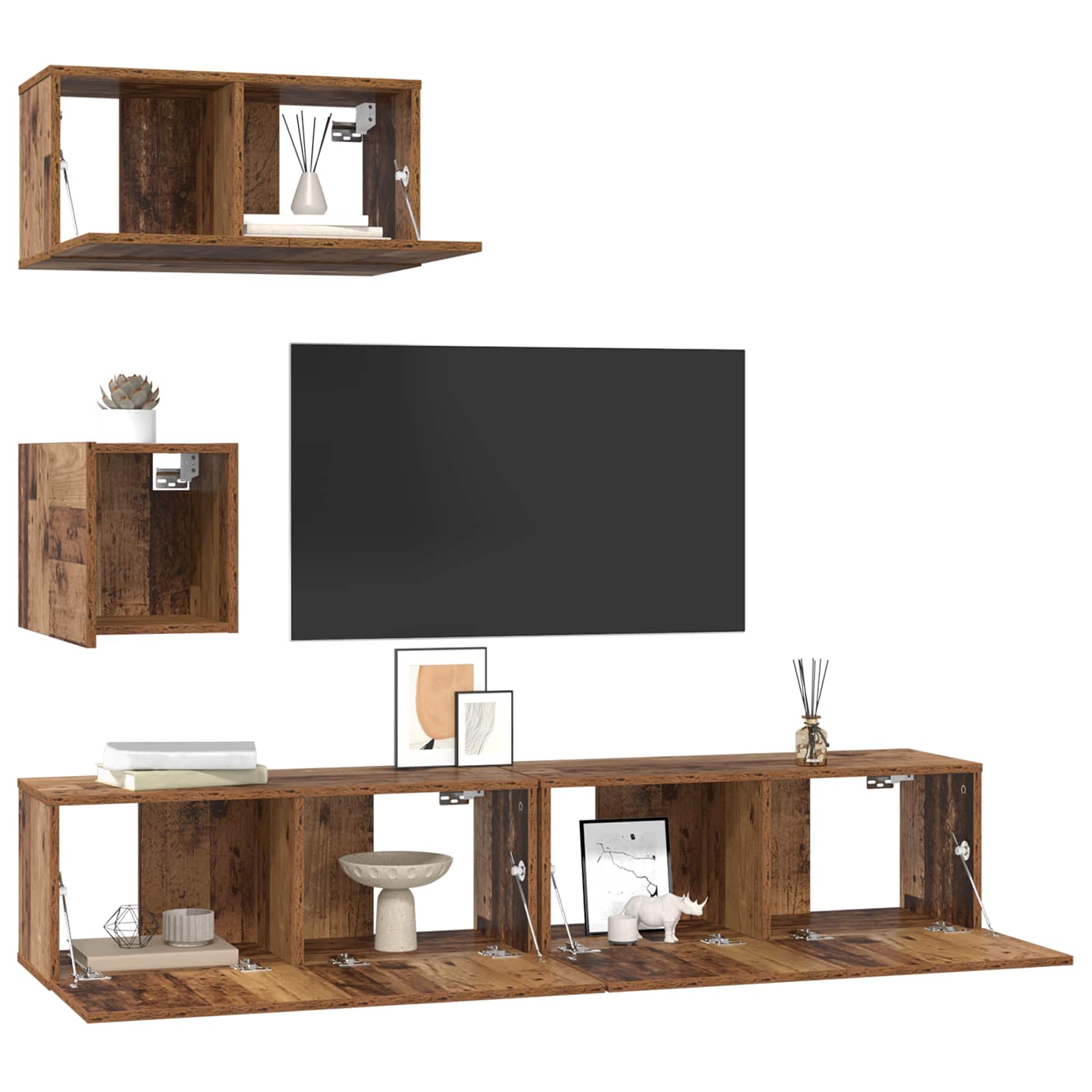 Conjunto de mueble de TV 3 pcs Madera envejecida