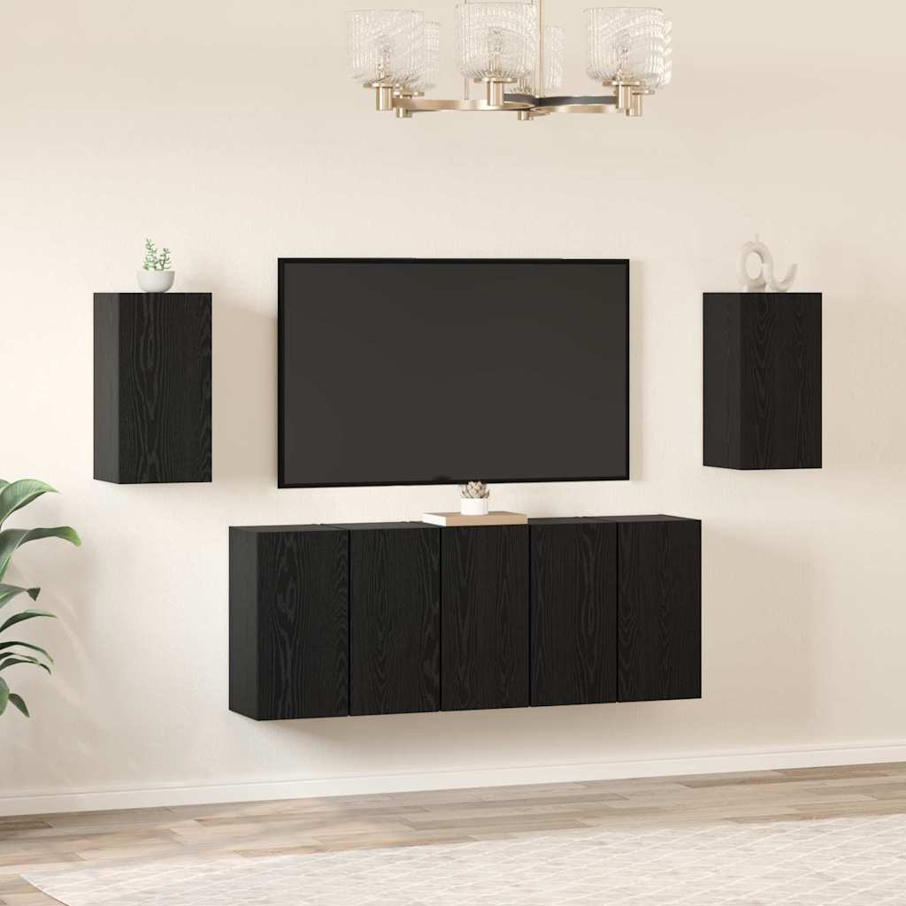 Conjunto de mueble de TV 7 pcs Roble Negro 30,5 x 30 x 60 cm