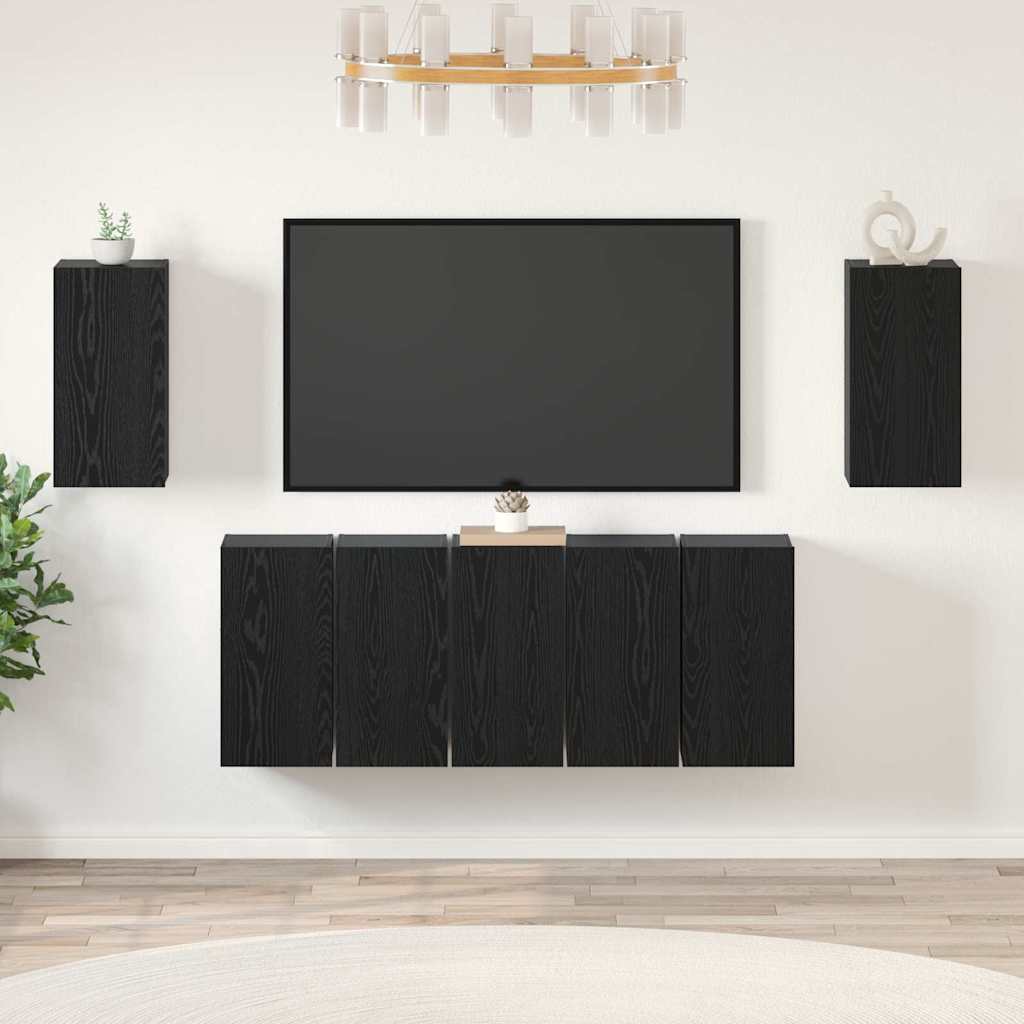 Conjunto de mueble de TV 7 pcs Roble Negro 30,5 x 30 x 60 cm