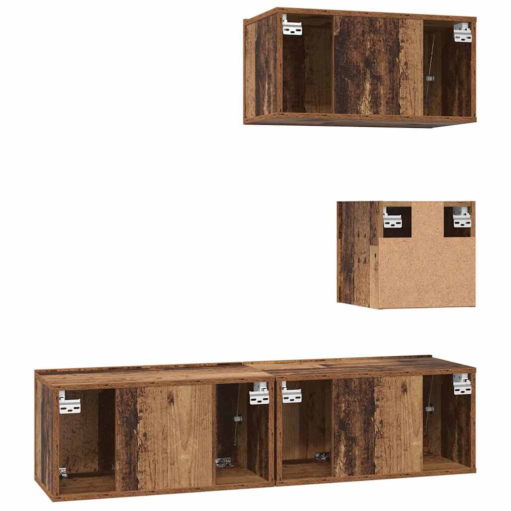 Conjunto de mueble de TV 4 pcs Madera envejecida