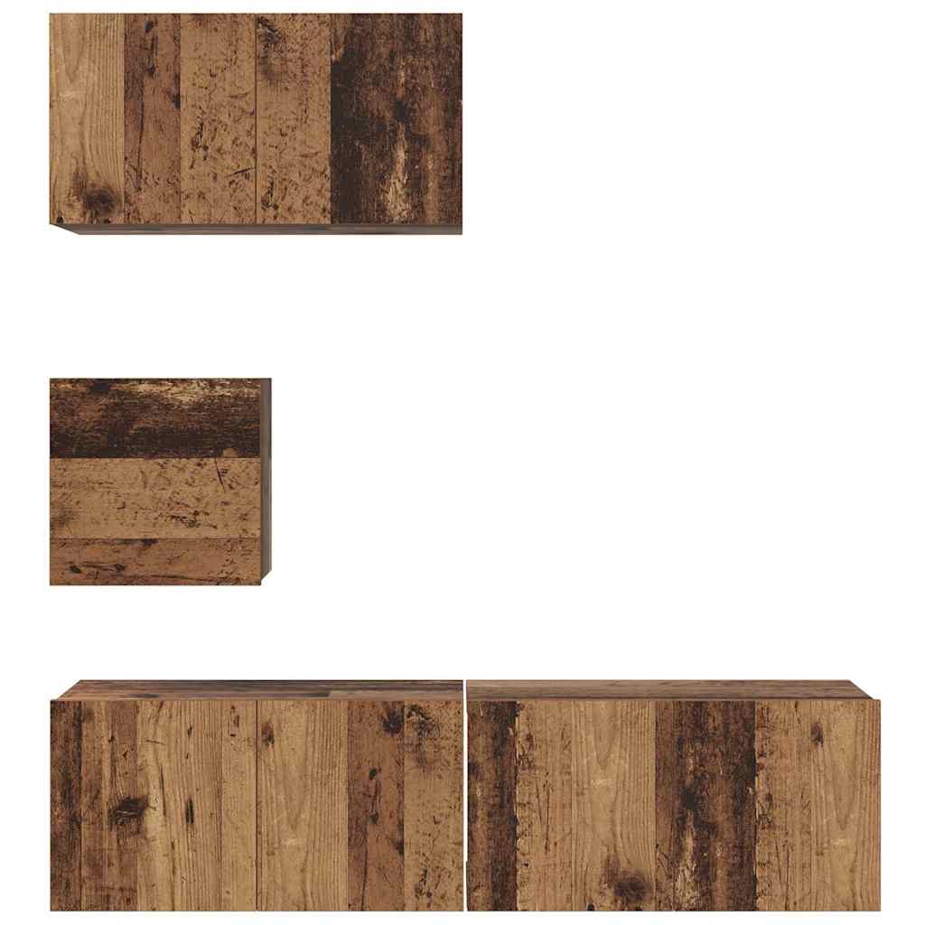 Conjunto de mueble de TV 4 pcs Madera envejecida