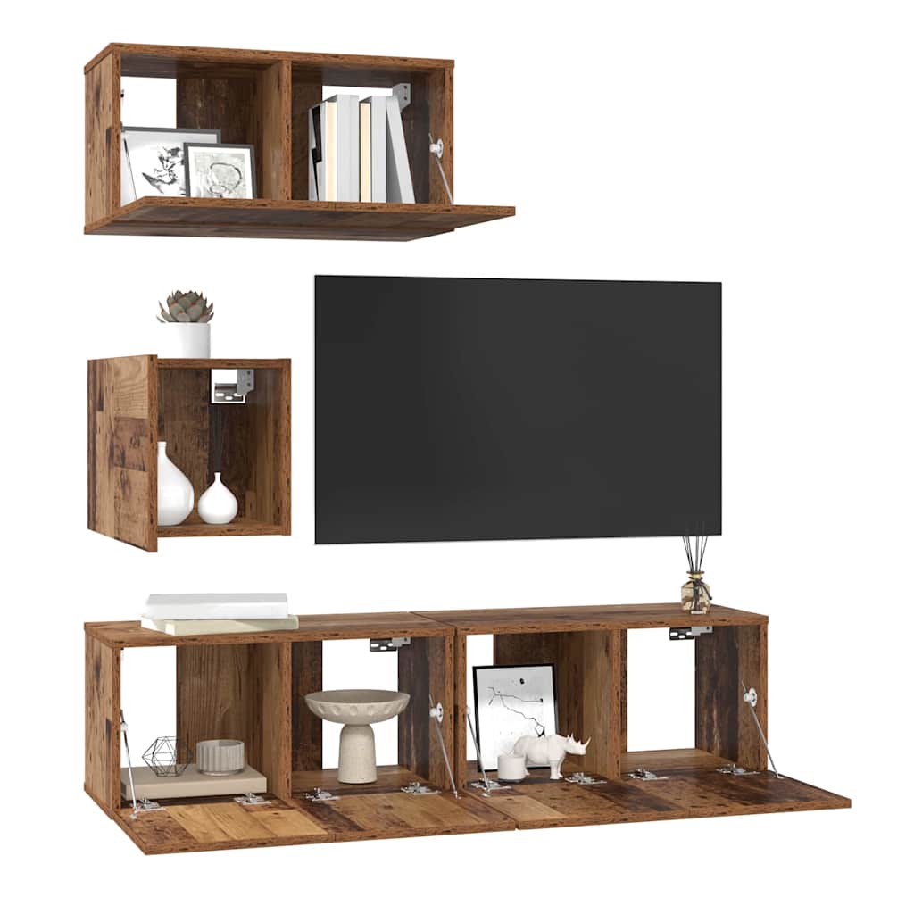 Conjunto de mueble de TV 4 pcs Madera envejecida