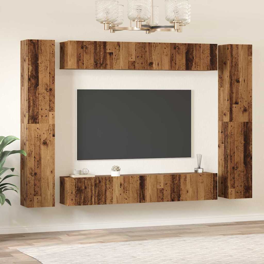Conjunto de mueble de TV 10 pcs Madera envejecida