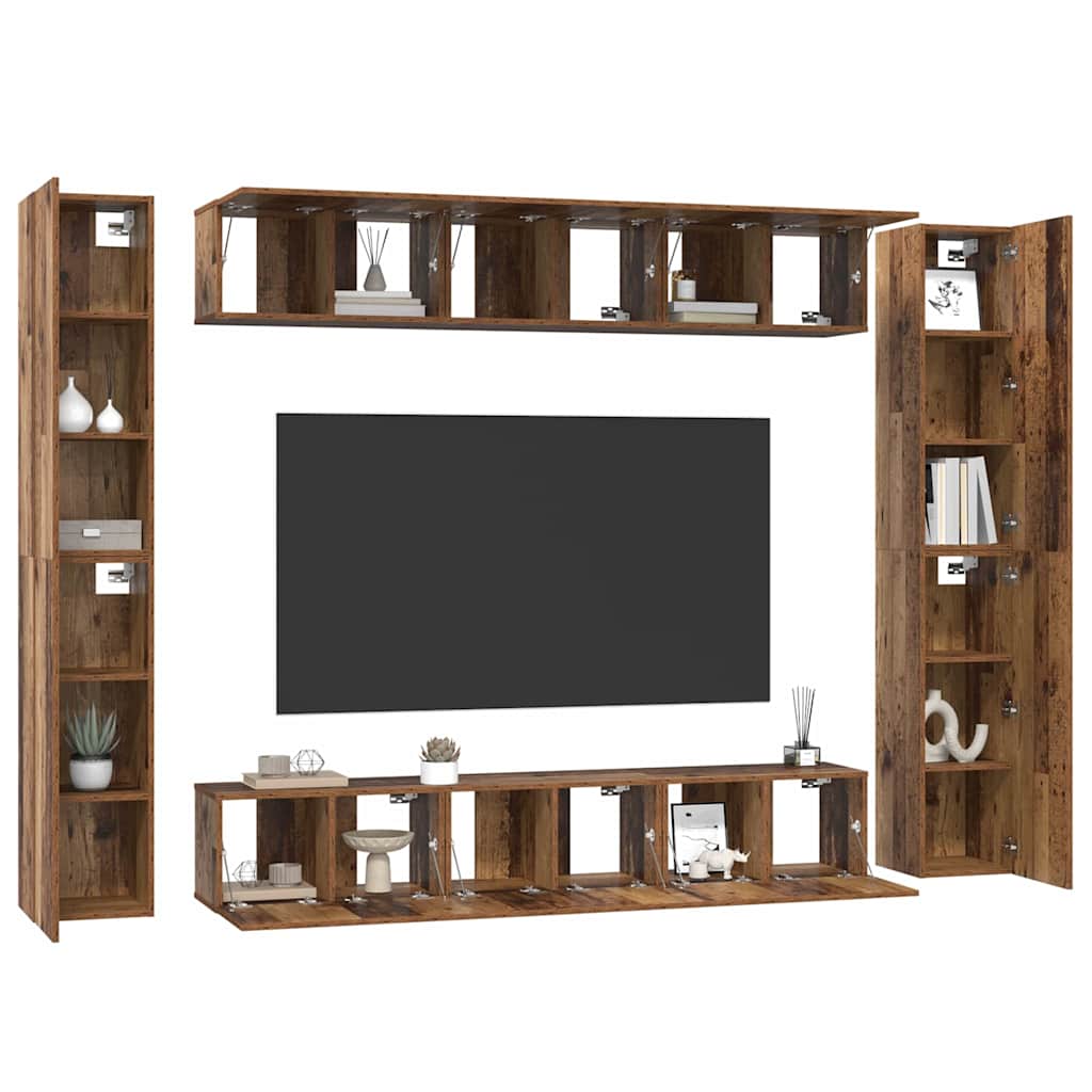 Conjunto de mueble de TV 10 pcs Madera envejecida