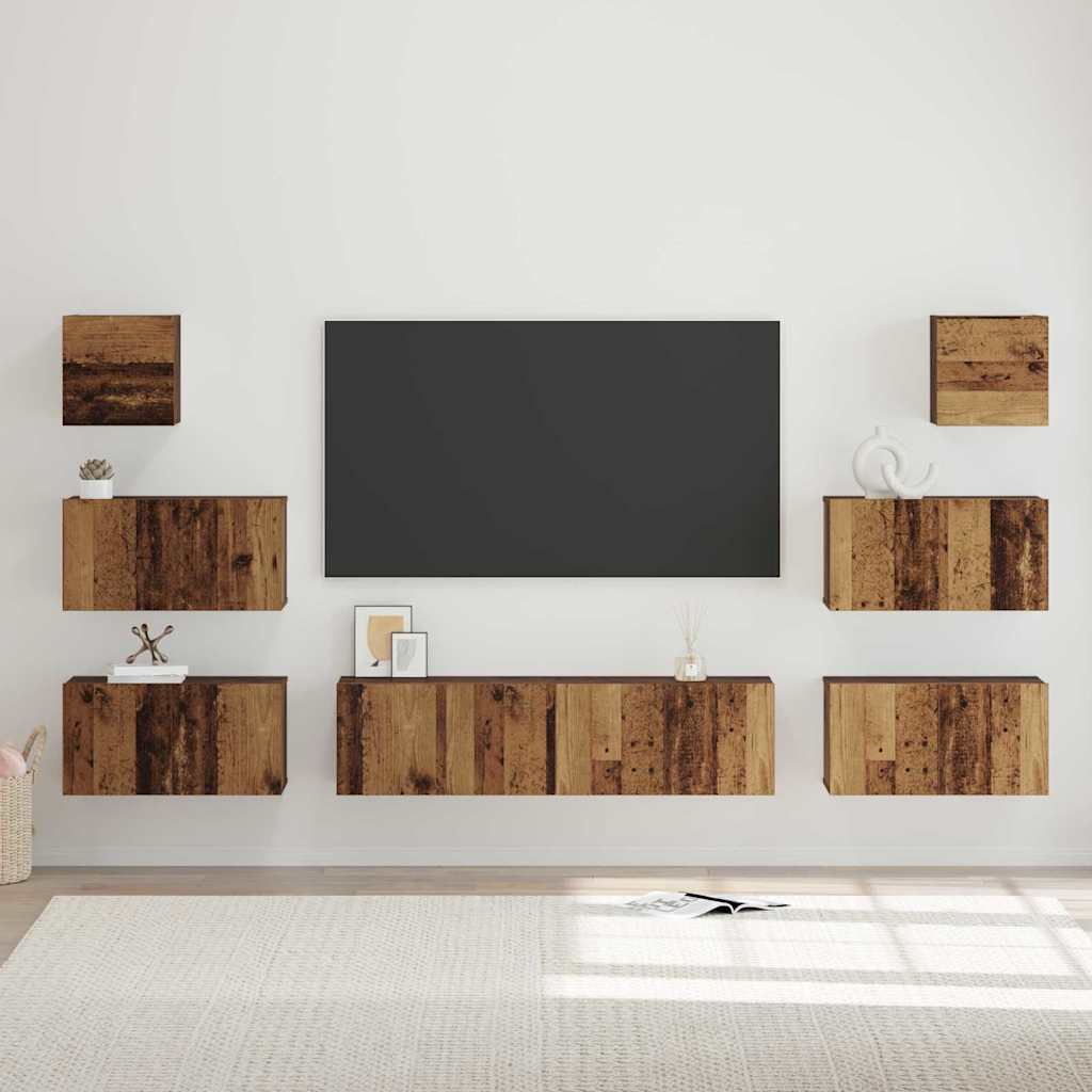 Conjunto de mueble de TV 8 pcs Madera envejecida