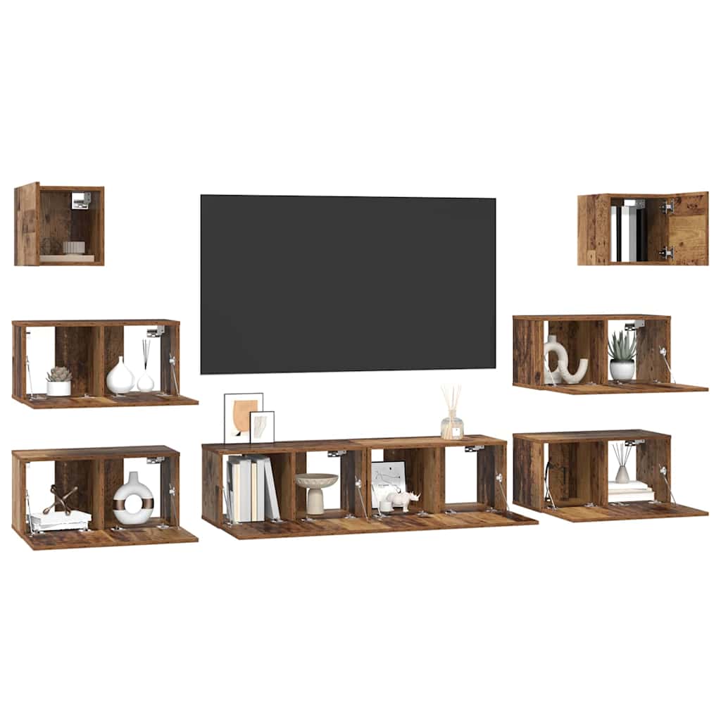 Conjunto de mueble de TV 8 pcs Madera envejecida