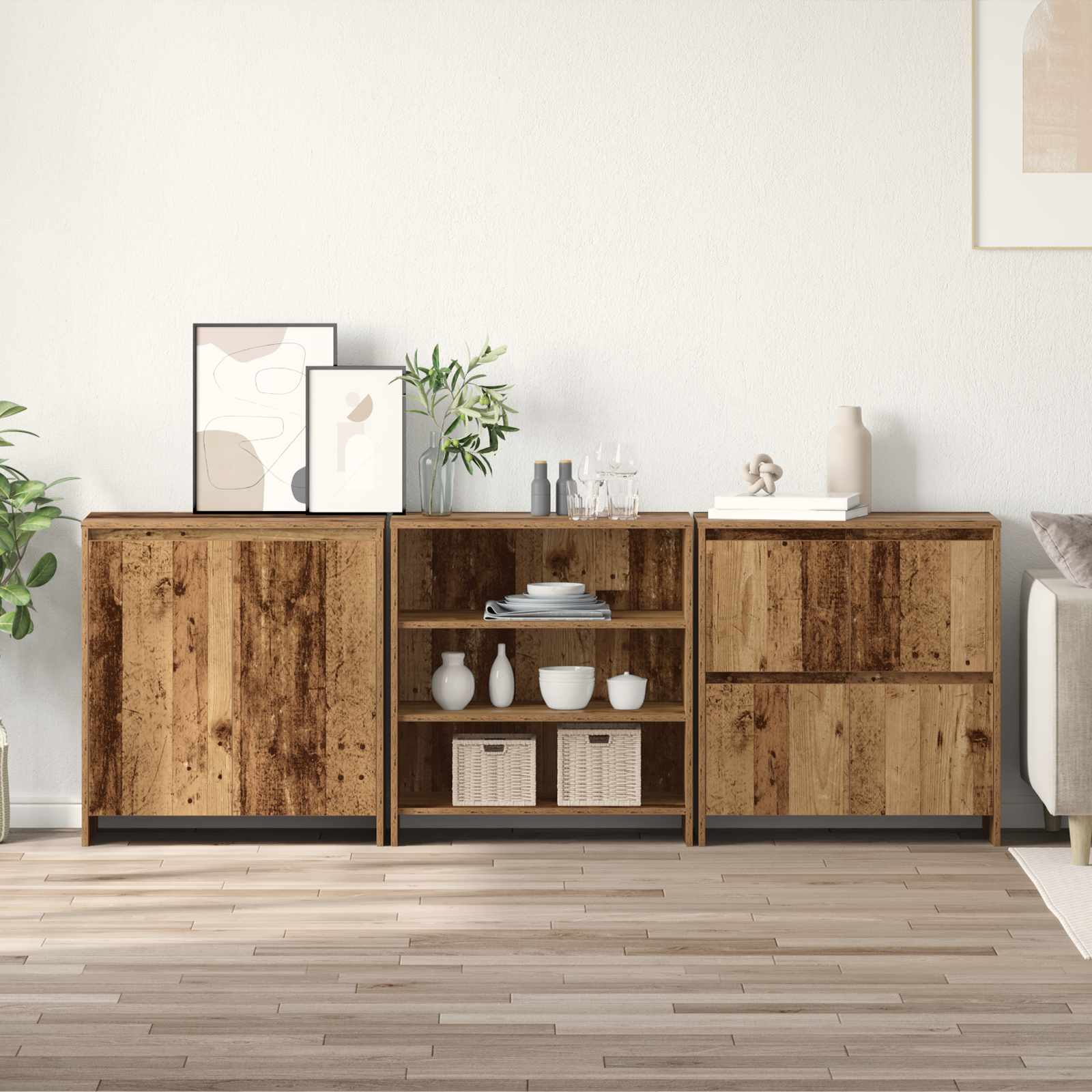 Aparador 3 pcs Roble Negro 70 x 41 x 75 cm Madera de ingeniería