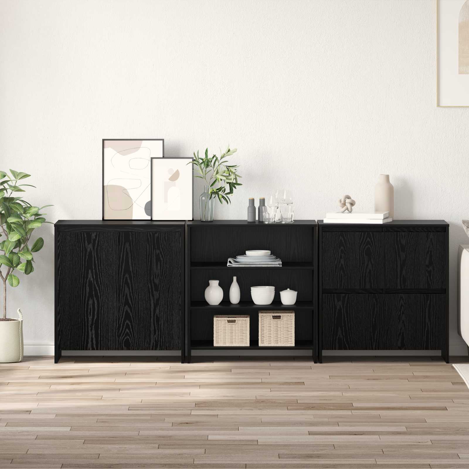 Aparador 3 pcs Roble Negro 70 x 41 x 75 cm Madera de ingeniería