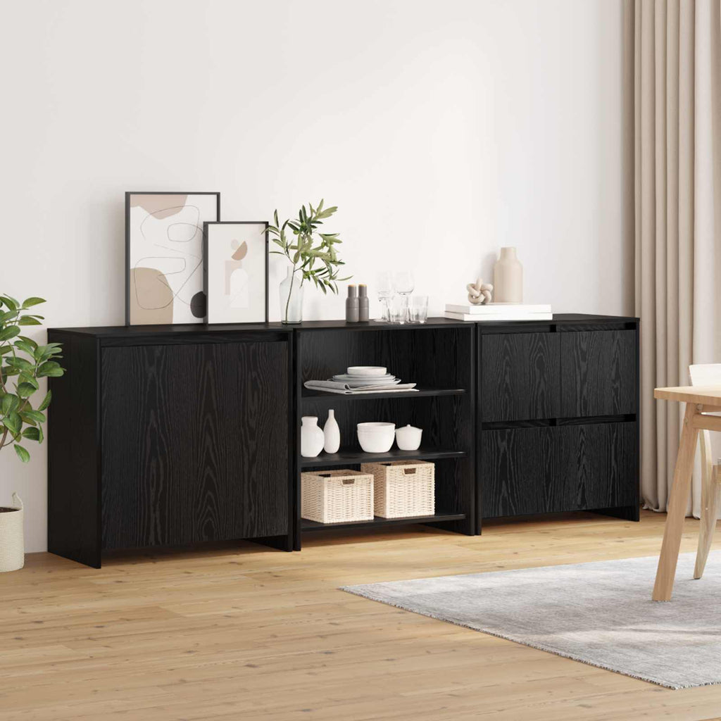Aparador 3 pcs Roble Negro 70 x 41 x 75 cm Madera de ingeniería