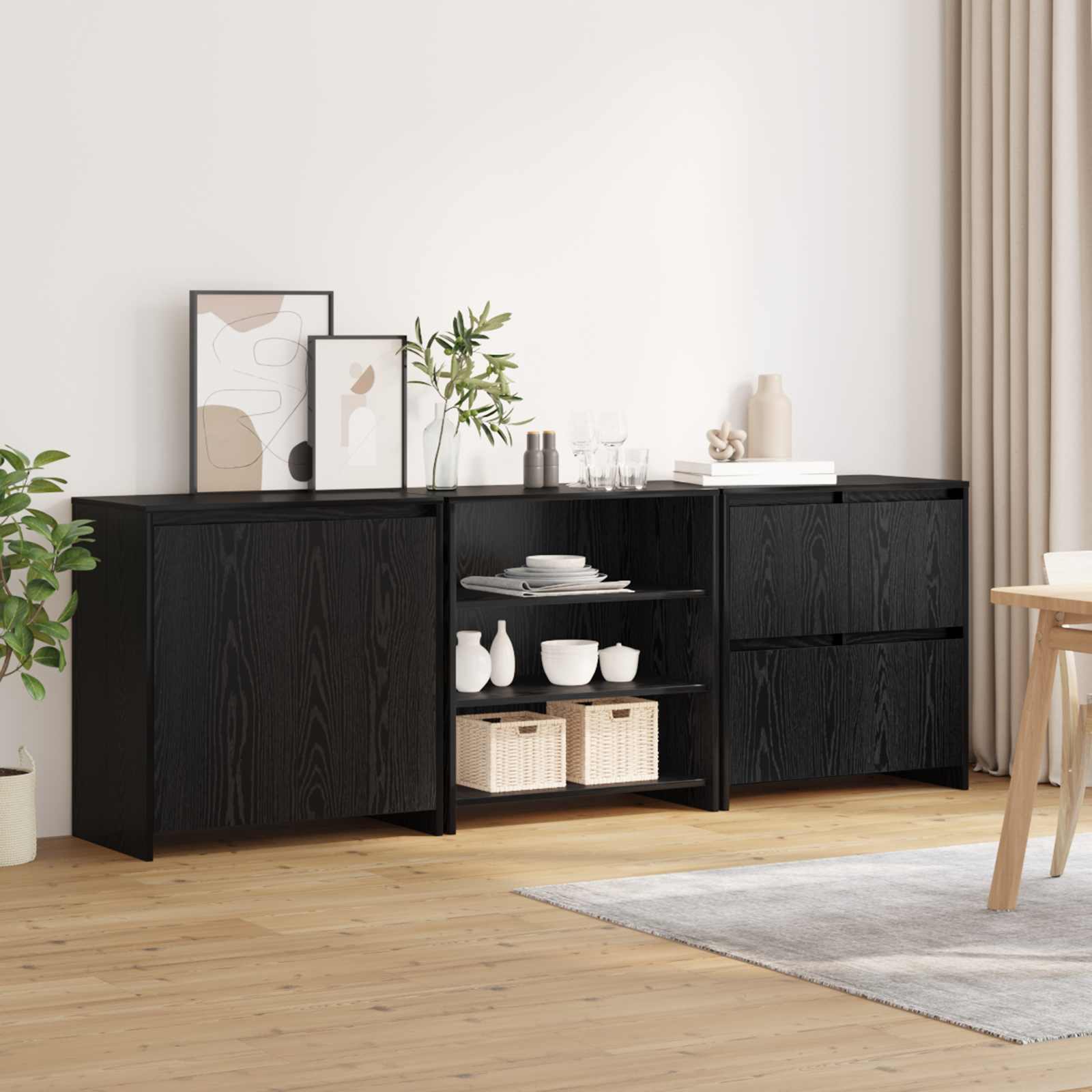 Aparador 3 pcs Roble Negro 70 x 41 x 75 cm Madera de ingeniería