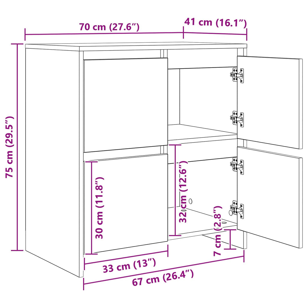 Aparador 3 pcs Roble Negro 70 x 41 x 75 cm Madera de ingeniería