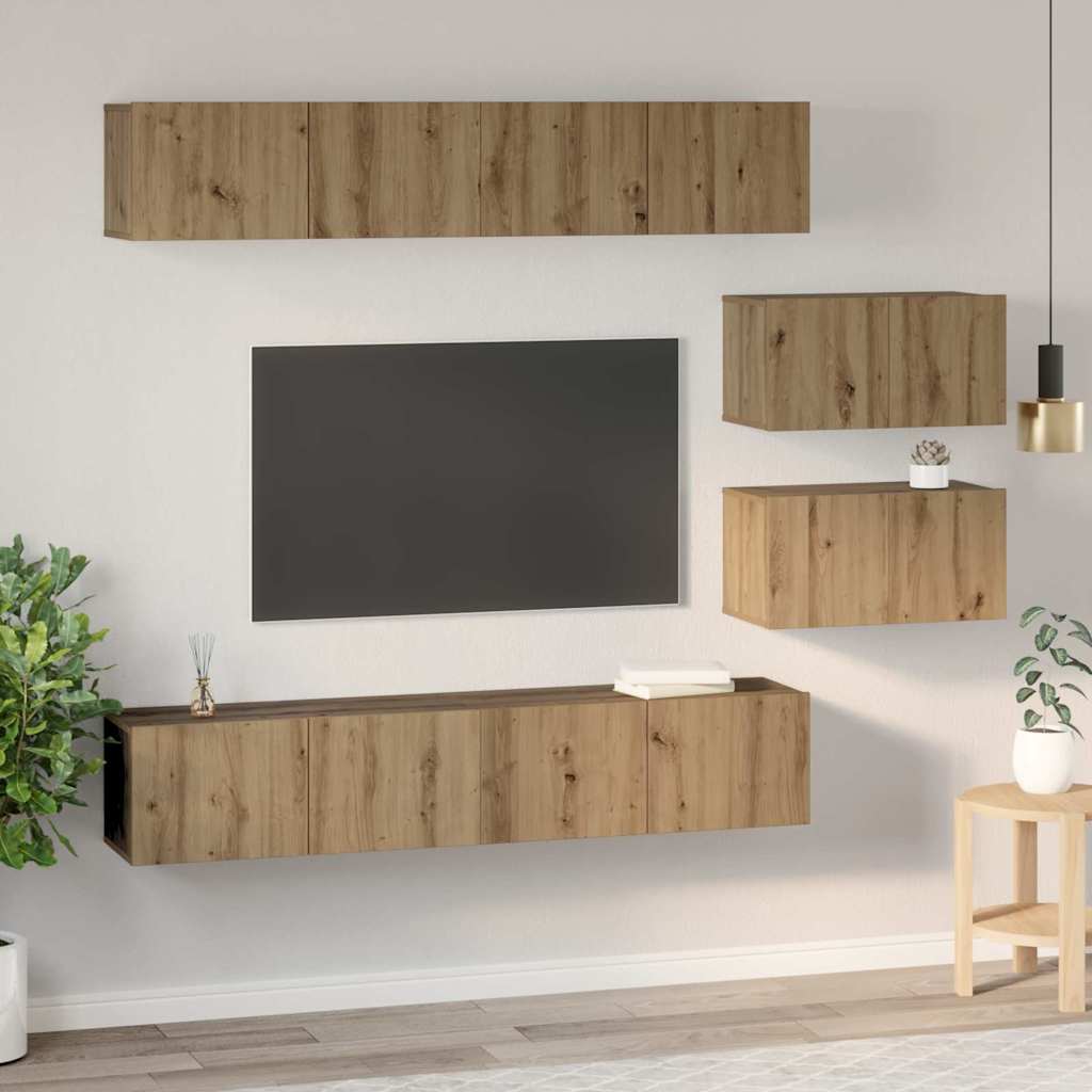 Conjunto de mueble de TV 6 pcs Roble artesanal