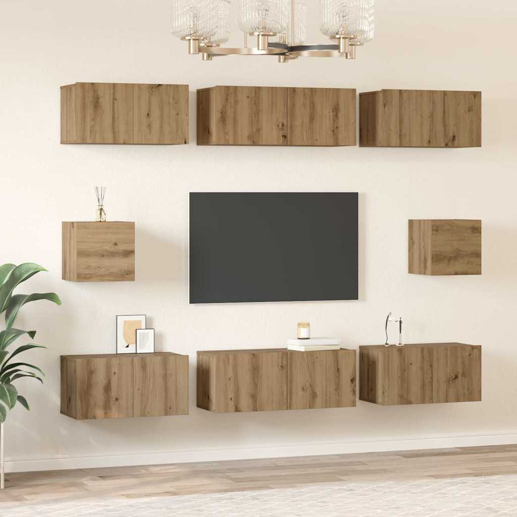 Conjunto de mueble de TV 8 pcs Roble artesanal