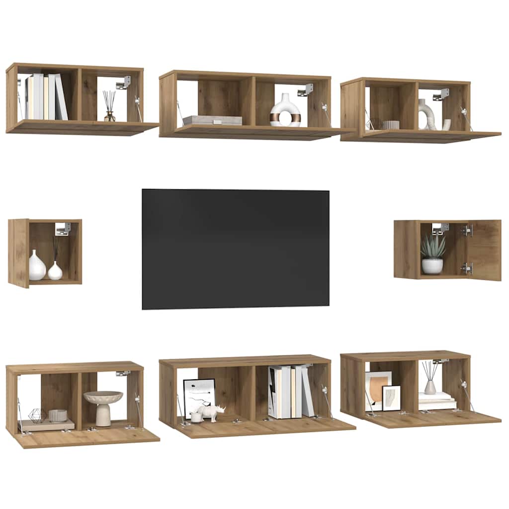 Conjunto de mueble de TV 8 pcs Roble artesanal