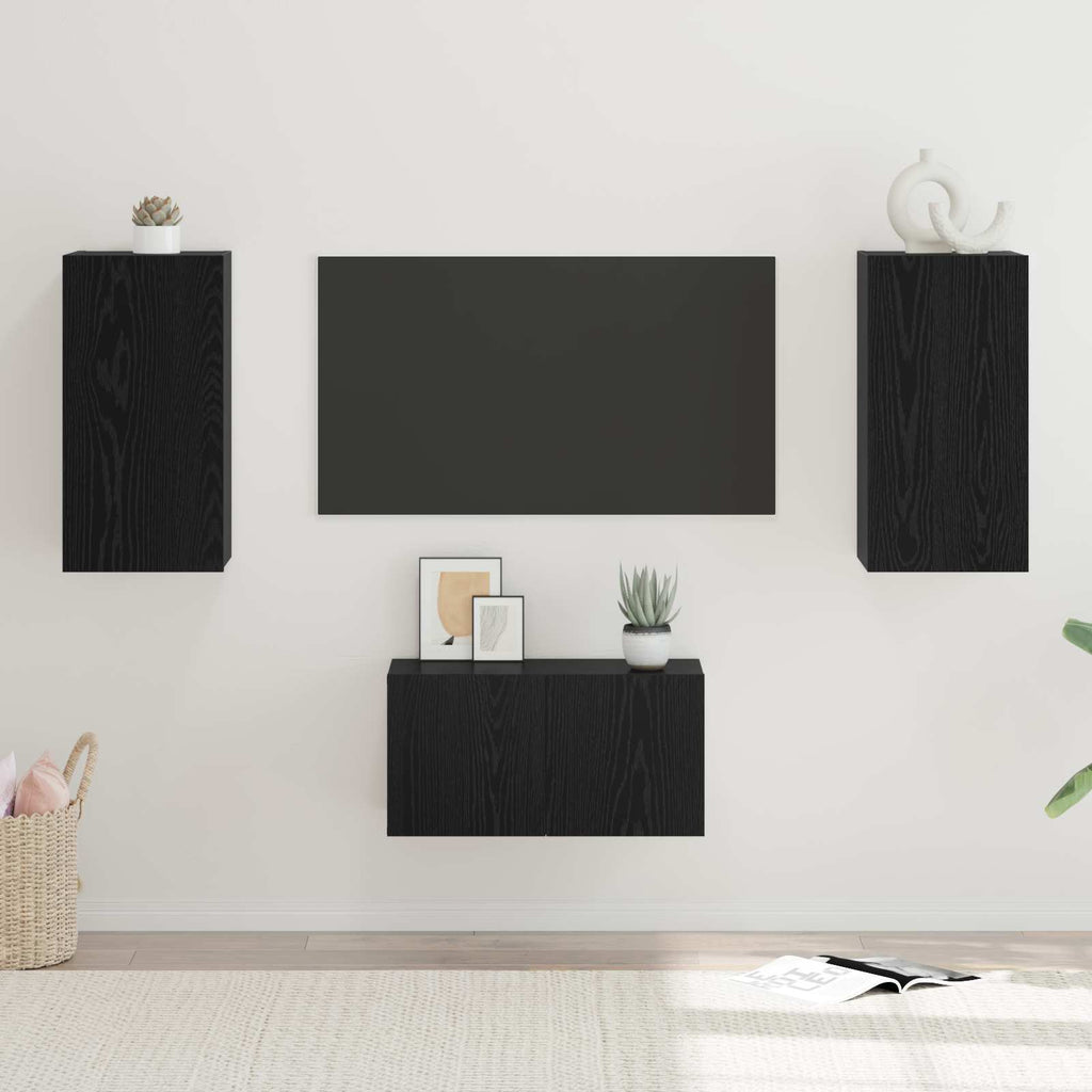 Conjunto de mueble de TV 3 pcs Roble Negro Madera de ingeniería