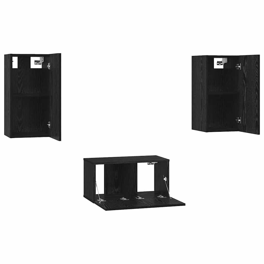 Conjunto de mueble de TV 3 pcs Roble Negro Madera de ingeniería