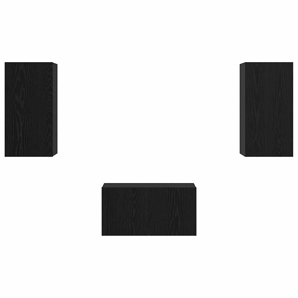 Conjunto de mueble de TV 3 pcs Roble Negro Madera de ingeniería