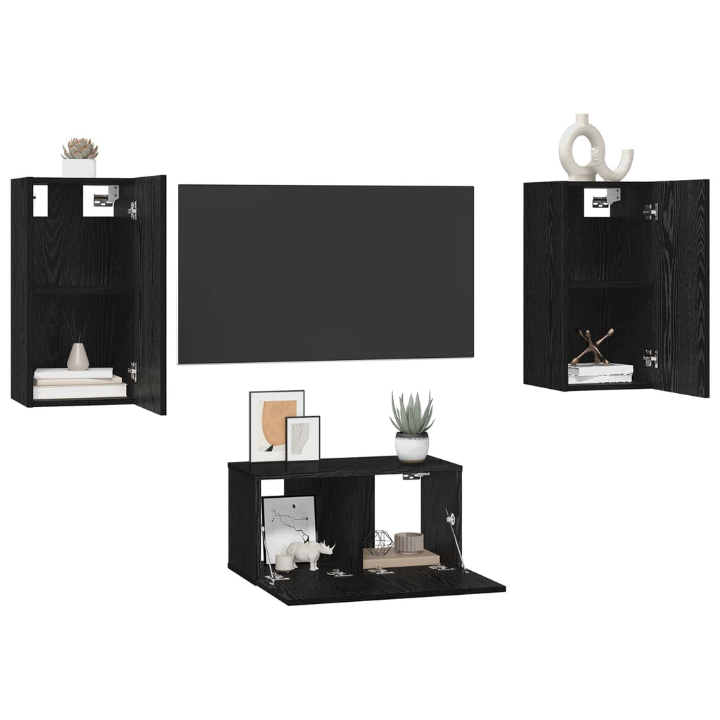 Conjunto de mueble de TV 3 pcs Roble Negro Madera de ingeniería