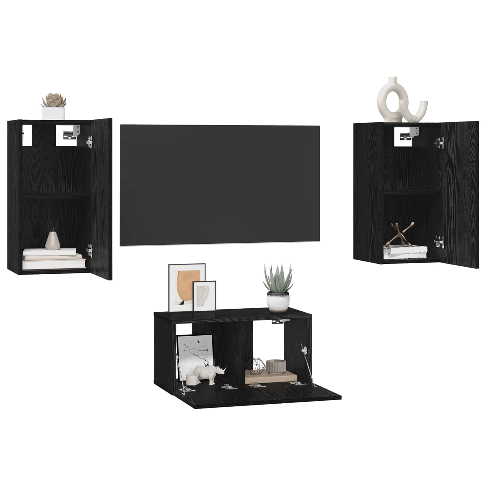 Conjunto de mueble de TV 3 pcs Roble Negro Madera de ingeniería