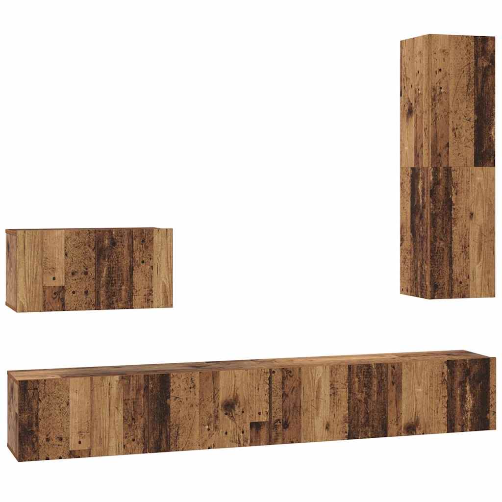 Mueble de TV de Pared 4 pcs Madera Vieja Madera contrachapada