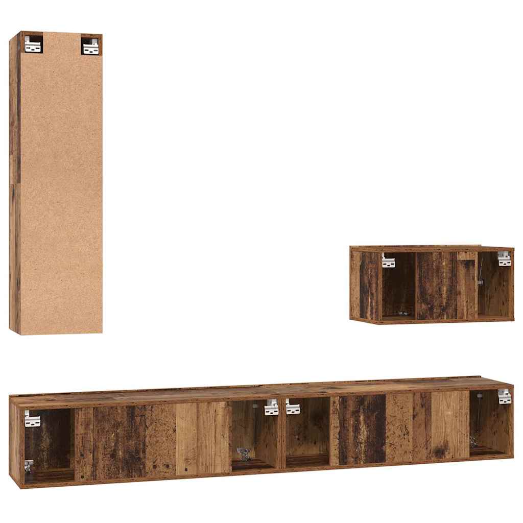 Mueble de TV de Pared 4 pcs Madera Vieja Madera contrachapada