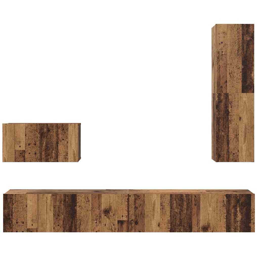 Mueble de TV de Pared 4 pcs Madera Vieja Madera contrachapada