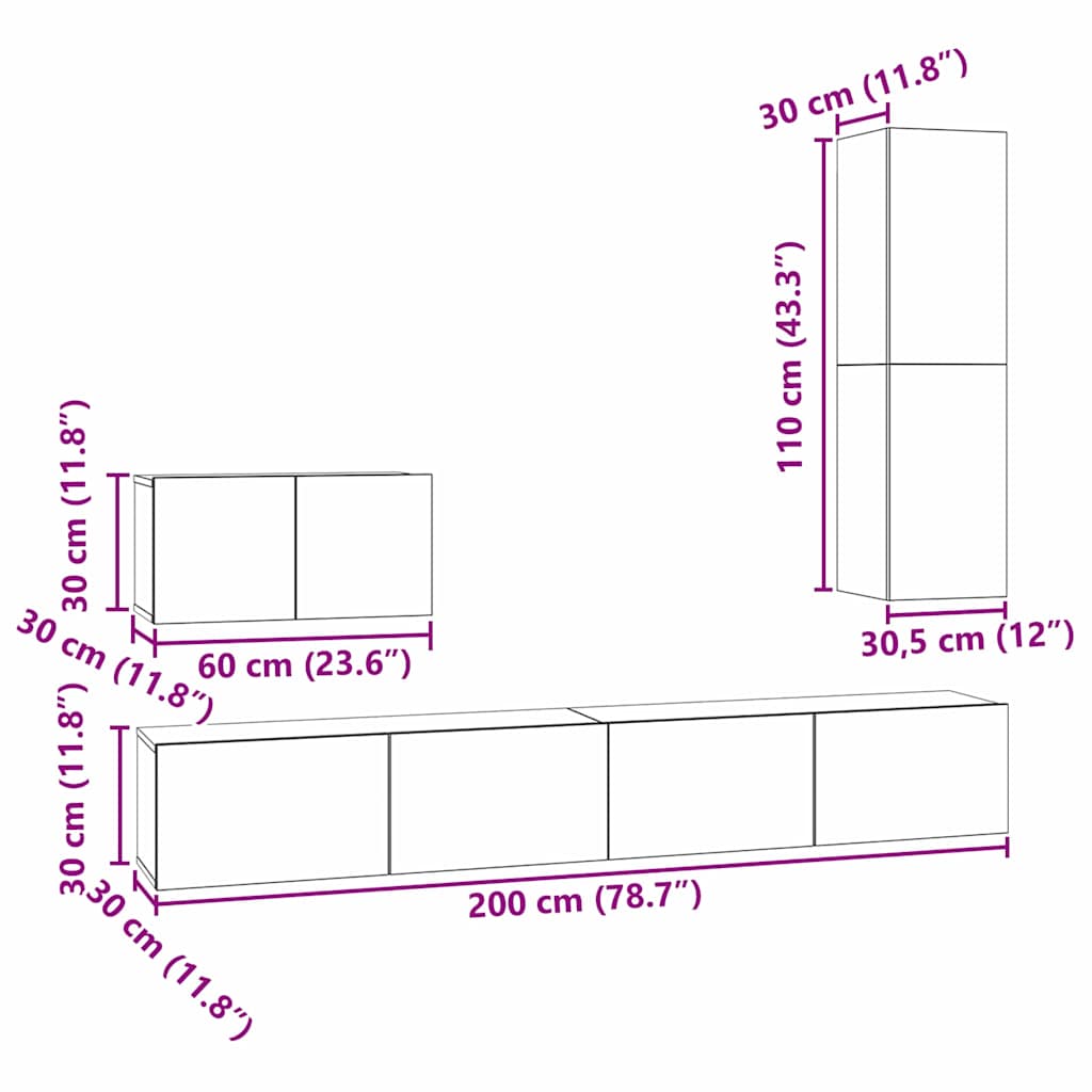 Mueble de TV de Pared 4 pcs Madera Vieja Madera contrachapada
