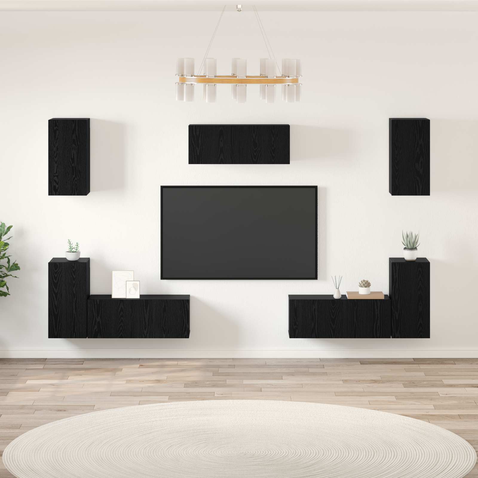 Conjunto de mueble de TV 7 pcs Roble Negro Madera de ingeniería