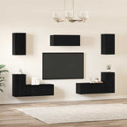 Conjunto de mueble de TV 7 pcs Roble Negro Madera de ingeniería