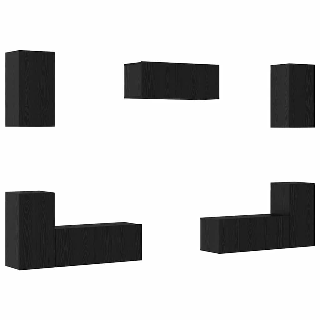 Conjunto de mueble de TV 7 pcs Roble Negro Madera de ingeniería