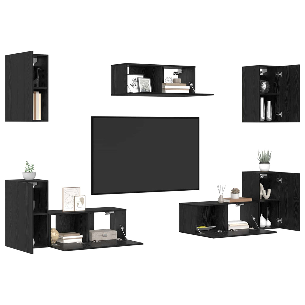 Conjunto de mueble de TV 7 pcs Roble Negro Madera de ingeniería