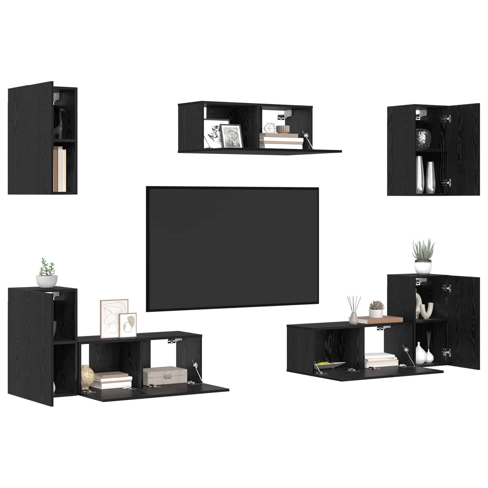 Conjunto de mueble de TV 7 pcs Roble Negro Madera de ingeniería