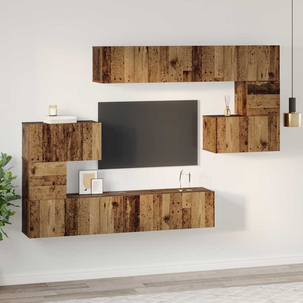 Conjunto de mueble de TV 8 pcs Madera envejecida
