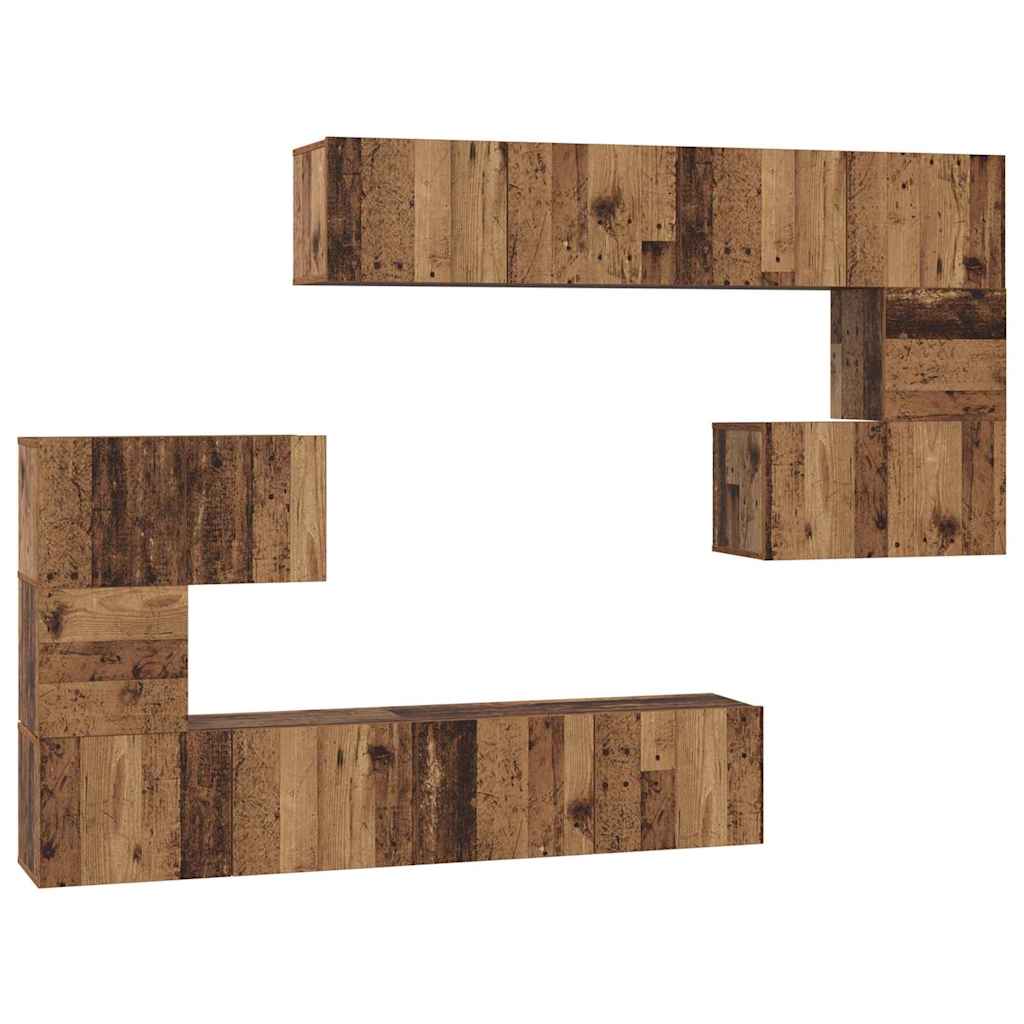 Conjunto de mueble de TV 8 pcs Madera envejecida