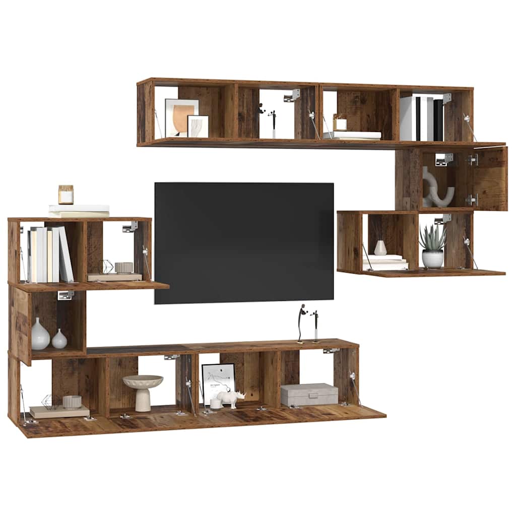 Conjunto de mueble de TV 8 pcs Madera envejecida