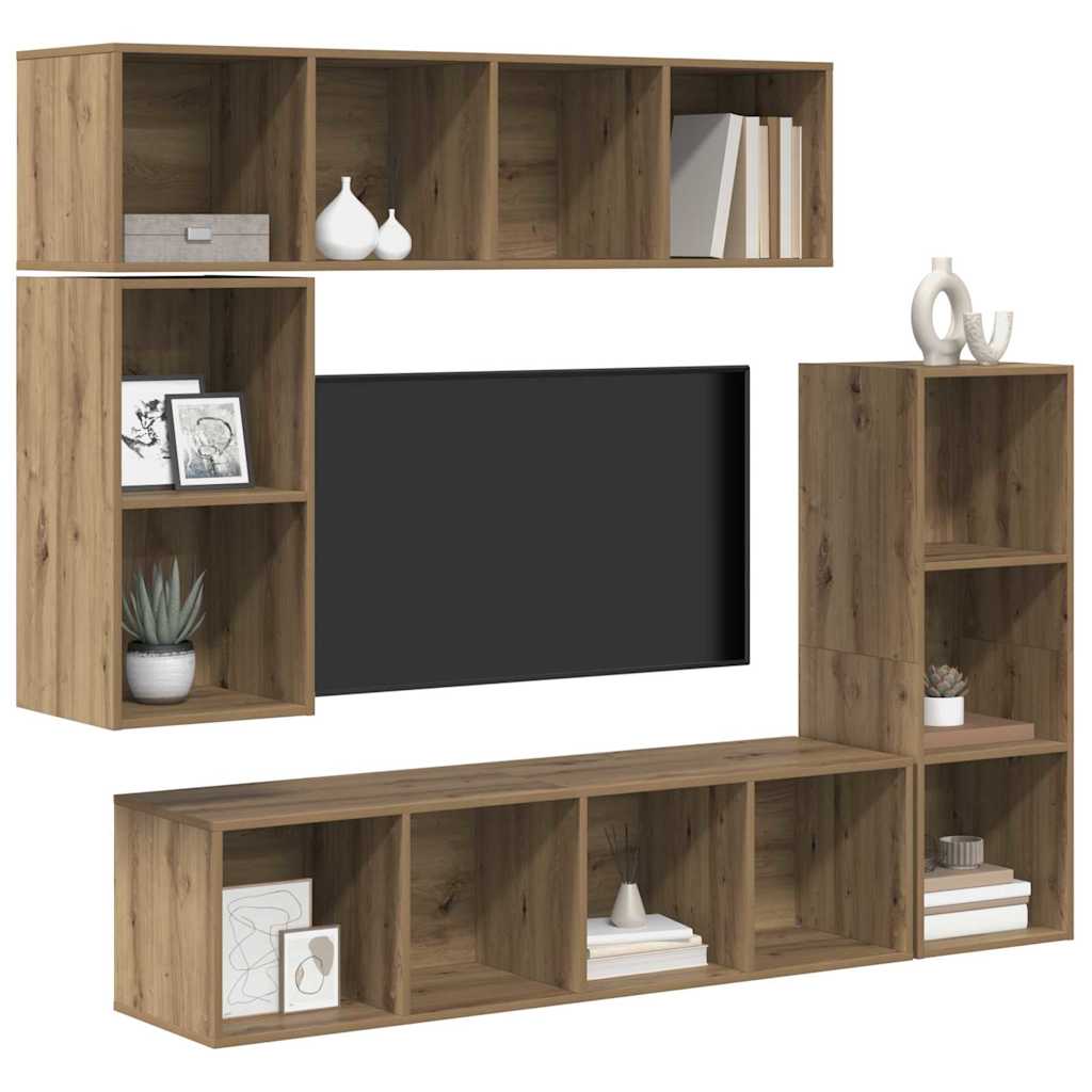 Conjunto de mueble de TV 4 pcs Roble artesanal