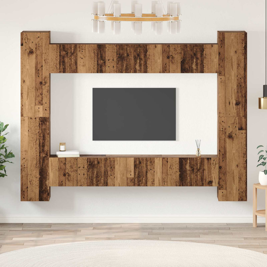 Conjunto de mueble de TV 10 pcs Madera envejecida